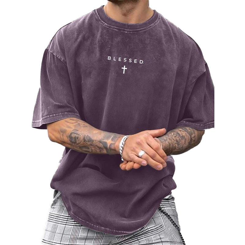 Vintage-T-Shirt für Herren mit Kreuz- und Schriftzugdruck