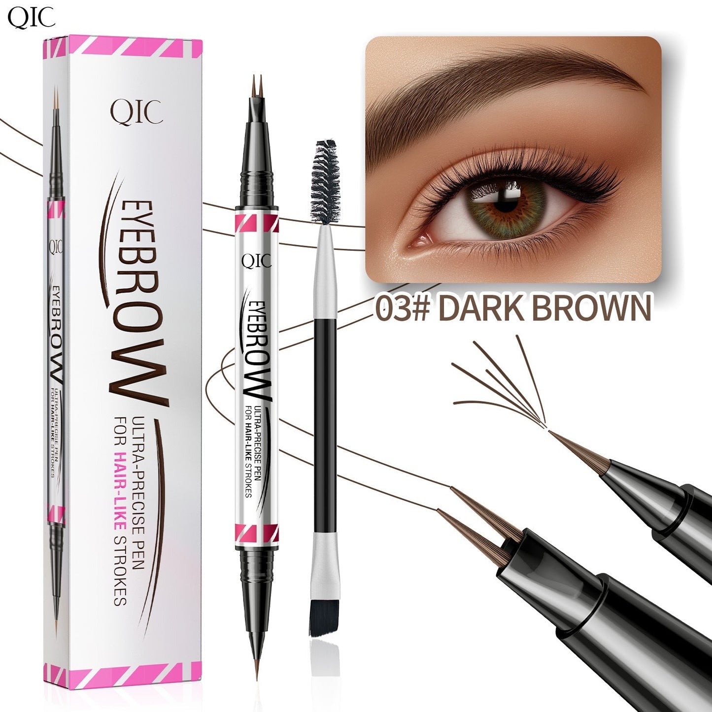 Double-ended Two-pronged Eyebrow Microblading Pencil with Eyebrow Brush