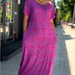 Diamond Neck Pink Purple Floral Print Dress