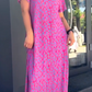 Diamond Neck Pink Purple Floral Print Dress