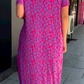 Diamond Neck Pink Purple Floral Print Dress