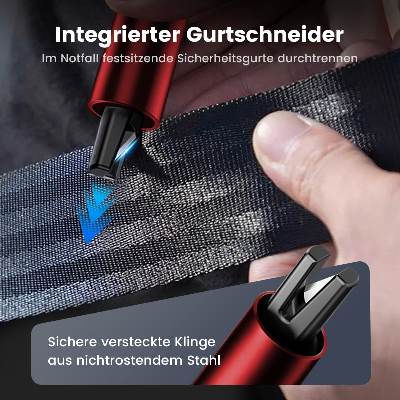 🚨Auto-Notfallhammer mit Gurtschneider | Wolfram-Spitze für Verbundglas | Kompakt (96mm) | Lebensrettend bei Unfällen (Überschlag/Wasser) | Deutsche Qualität