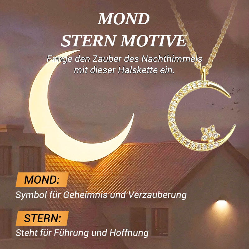 Glitzernder Mond und Sterne Halskette