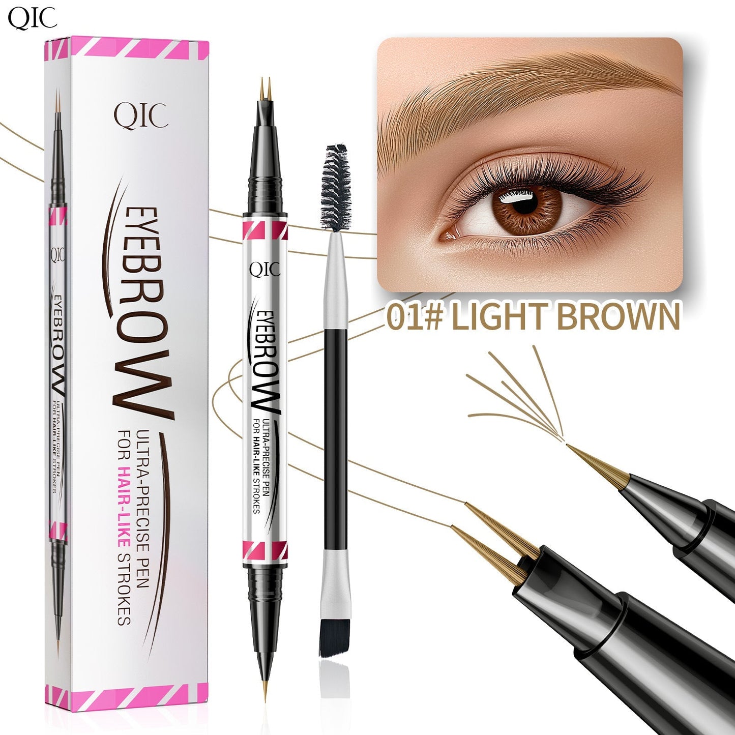 Double-ended Two-pronged Eyebrow Microblading Pencil with Eyebrow Brush