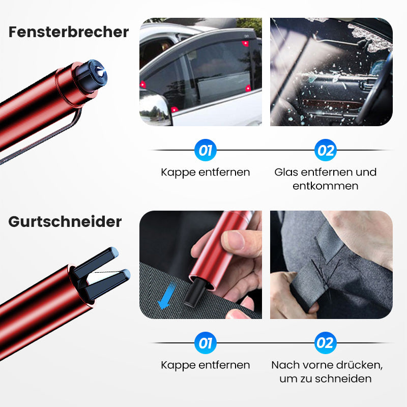 🚨Auto-Notfallhammer mit Gurtschneider | Wolfram-Spitze für Verbundglas | Kompakt (96mm) | Lebensrettend bei Unfällen (Überschlag/Wasser) | Deutsche Qualität