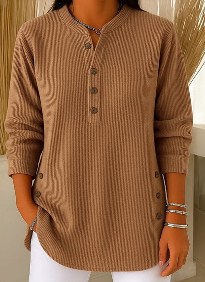 Langärmeliges, locker gestricktes Sweatshirt aus einfarbigem Material mit Rundhalsausschnitt für Damen