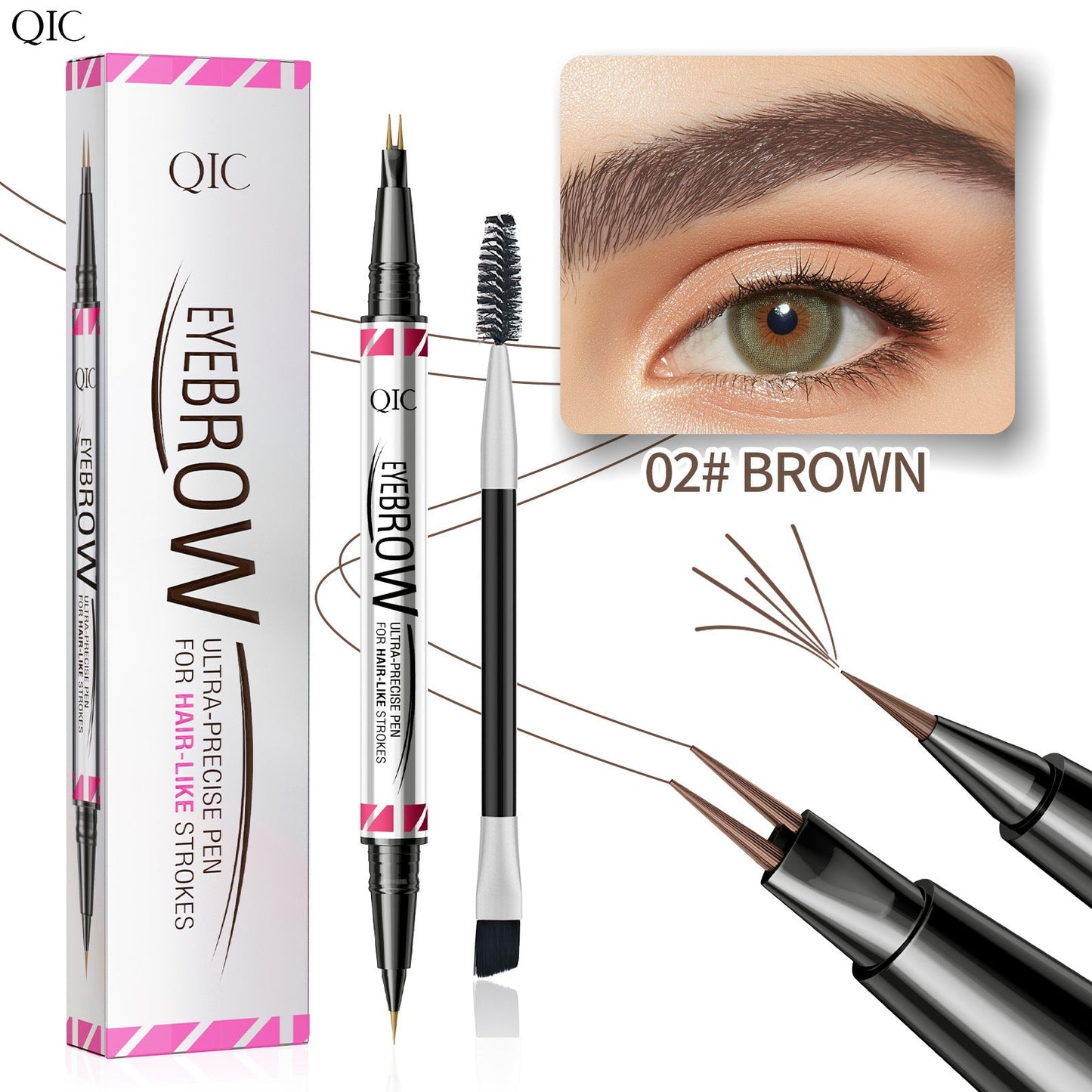Double-ended Two-pronged Eyebrow Microblading Pencil with Eyebrow Brush