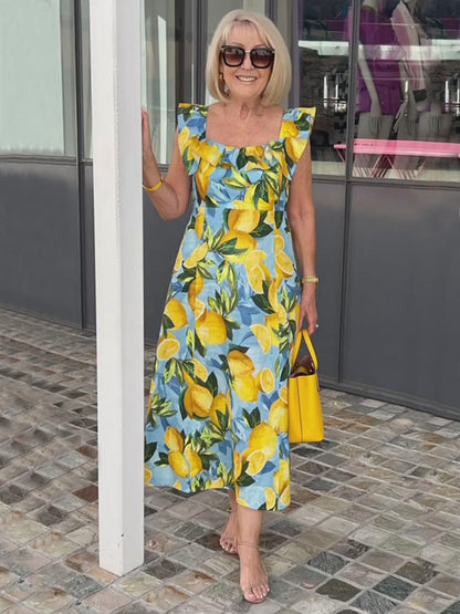 Plus Size Lemon Printing Tunic Dress