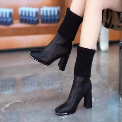 Fashionable stretch knit high heel boots