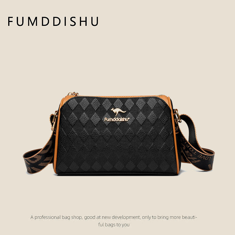 Modische 3-lagige Umhängetasche mit Rautenmuster und großem Fassungsvermögen