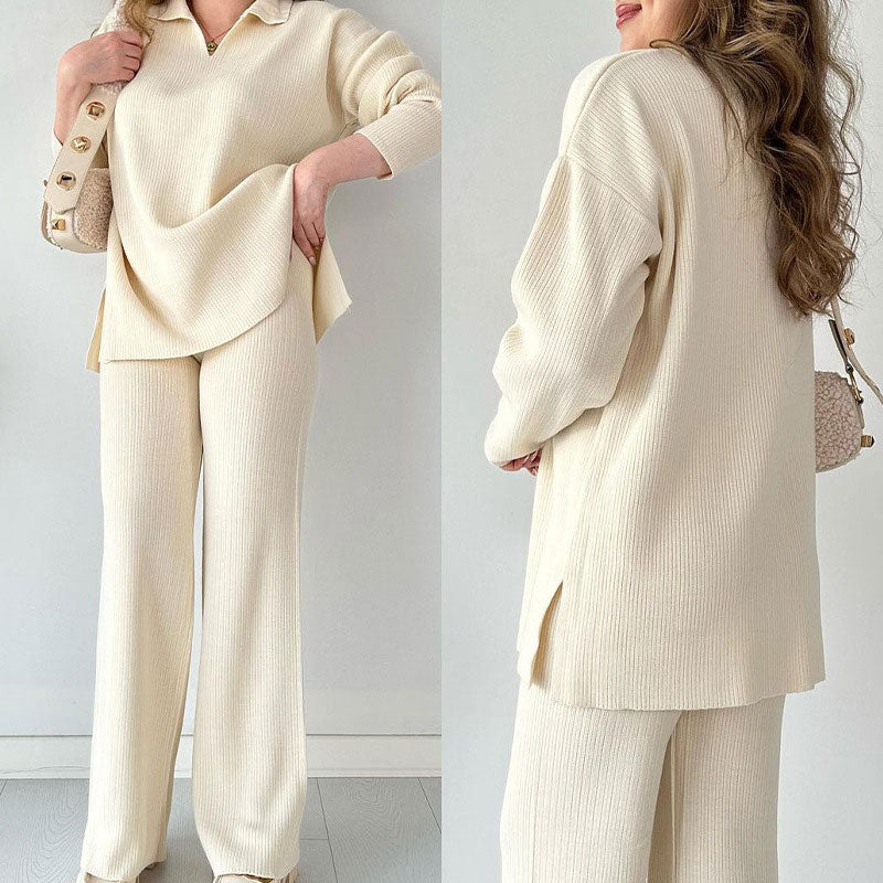 🎁🧥Zweiteiliges Set mit V-Ausschnitt und Schlitz aus Strick