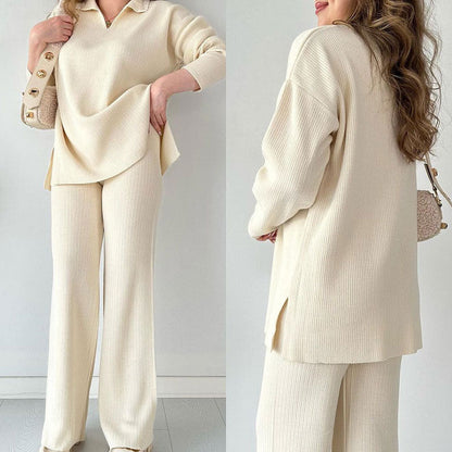 🎁🧥Zweiteiliges Set mit V-Ausschnitt und Schlitz aus Strick