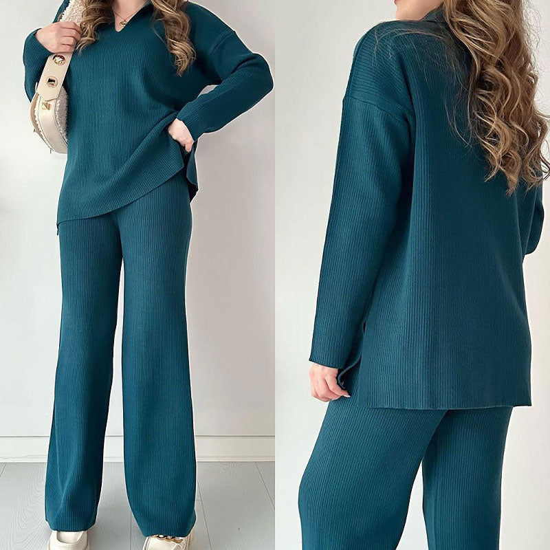 🎁🧥Zweiteiliges Set mit V-Ausschnitt und Schlitz aus Strick