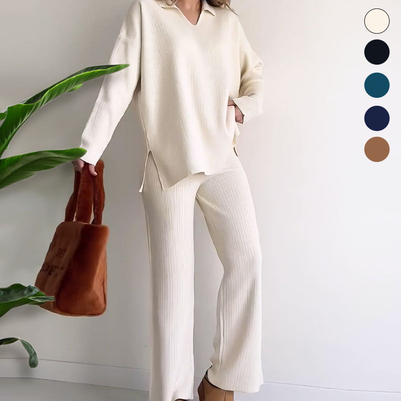 🎁🧥Zweiteiliges Set mit V-Ausschnitt und Schlitz aus Strick
