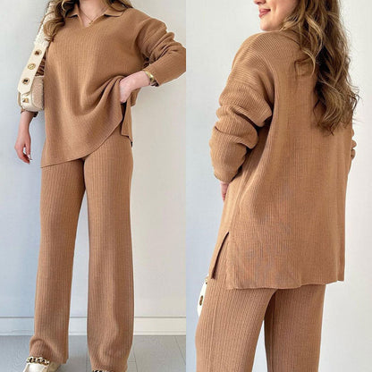 🎁🧥Zweiteiliges Set mit V-Ausschnitt und Schlitz aus Strick