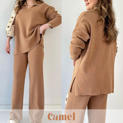 🎁🧥Zweiteiliges Set mit V-Ausschnitt und Schlitz aus Strick