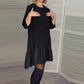 Loose Pleated Elegant Black Dress with Seven-pointed Sleeves