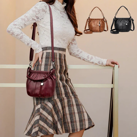 Fashion Casual Pleated Bucket Soft Leather Handbag Shoulder Bag