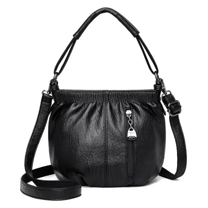 Fashion Casual Pleated Bucket Soft Leather Handbag Shoulder Bag