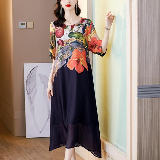 Women's Elegant Flowy Floral Print Plus Size Dress