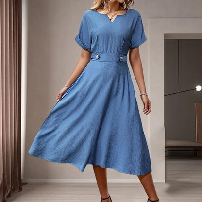 V-Neck Bat Sleeve Solid Color Dress