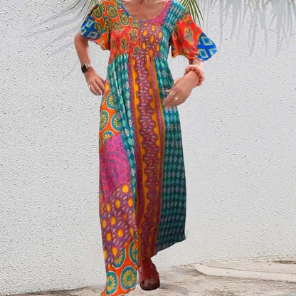 Women's Bohemian Patchwork Colorful Maxi Dress