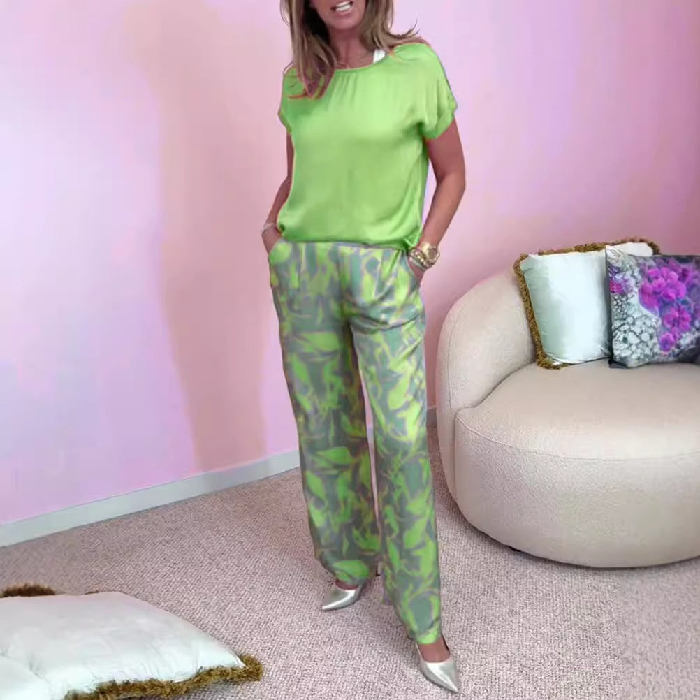 Damen-Set aus Top und gemusterter Weithose – Stilvoll für Freizeit