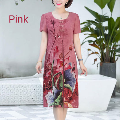 Women's Vintage Floral Printed Mid-Length Dress