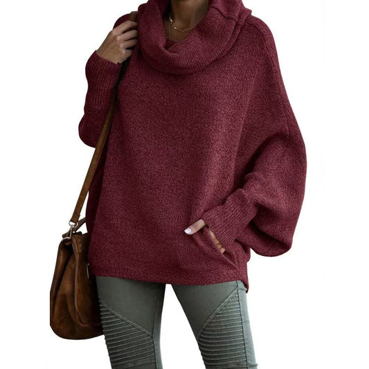 2024 Fall sale!!🍁Cowl Neck Batwing Sleeve Pullover Sweater with Pockets