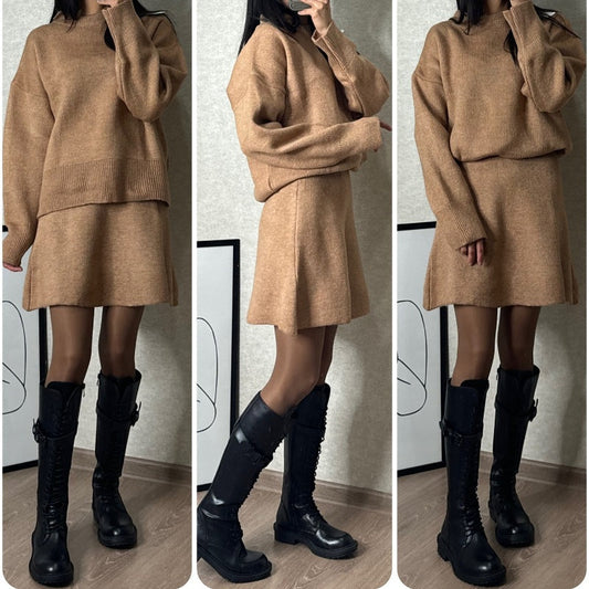 2-Piece Sweater Set: Long-Sleeve Top & Mini Skirt