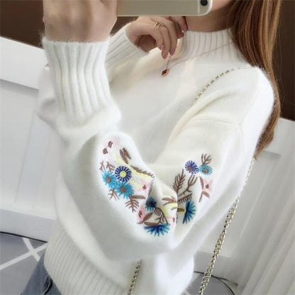 Women’s White Thick Knit Half High Neck Sweater – Sweet Short Pullover ❄️✨