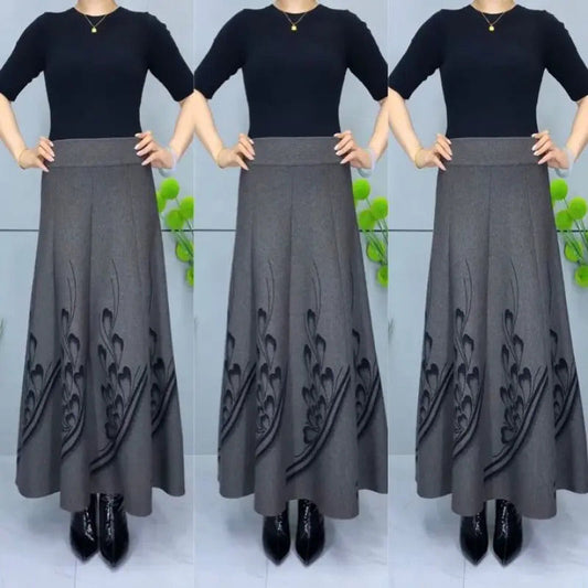 Women’s Elegant High-Waist A-Line Faux Wool Skirt