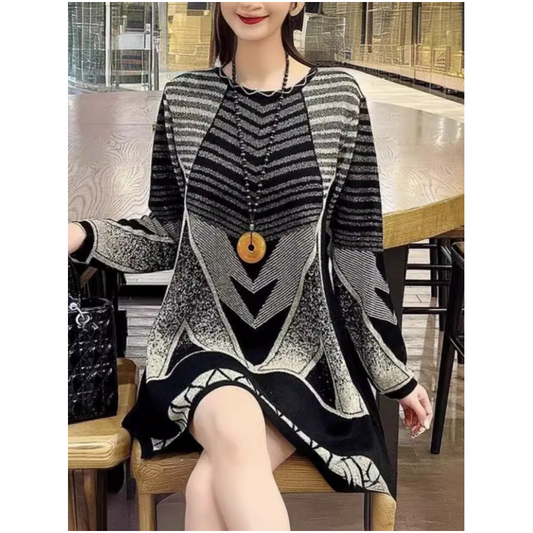 Women's Comfortable Loose Fit Color Blocking Knitted Dress