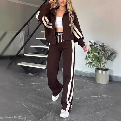 2-teilige gestreifte Jacke mit Reißverschluss und lässige Hose