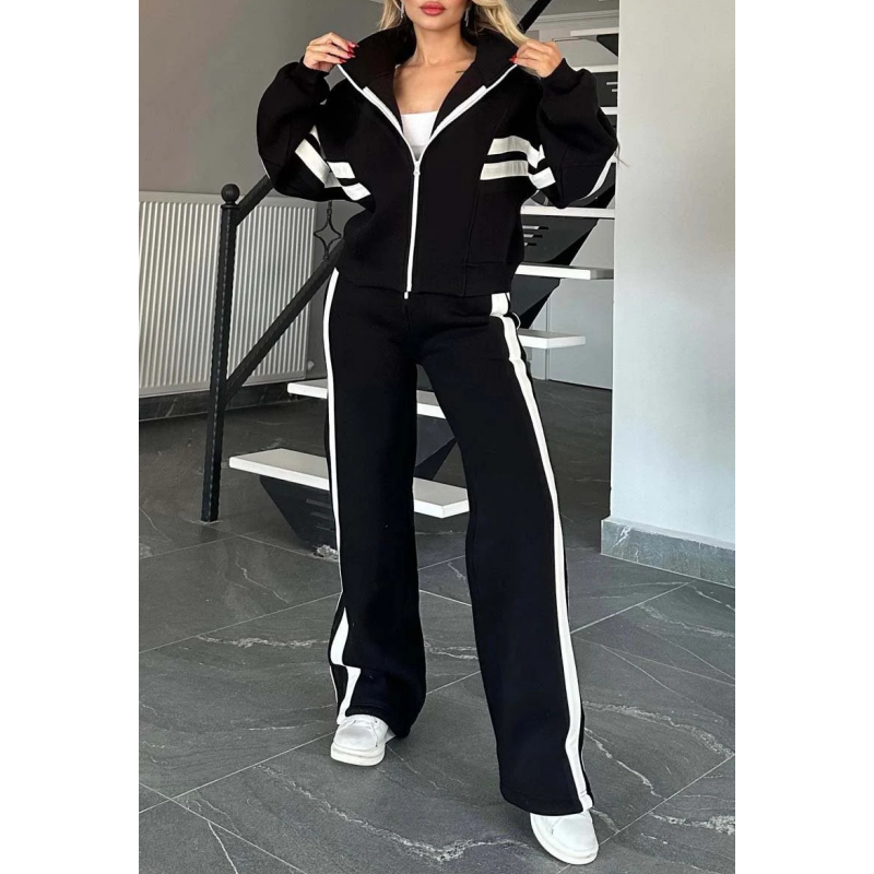 2-teilige gestreifte Jacke mit Reißverschluss und lässige Hose