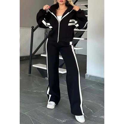 2-teilige gestreifte Jacke mit Reißverschluss und lässige Hose