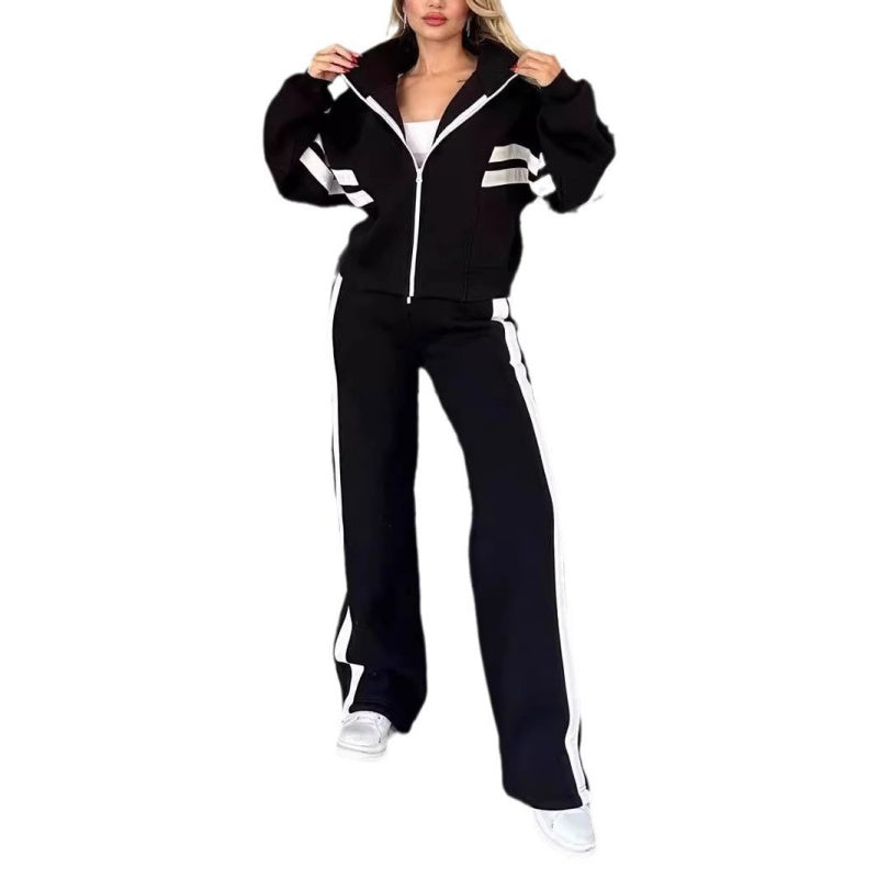 2-teilige gestreifte Jacke mit Reißverschluss und lässige Hose