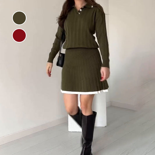 Women's Knitted Sweater ＆ Short Skirt 2-Piece Set