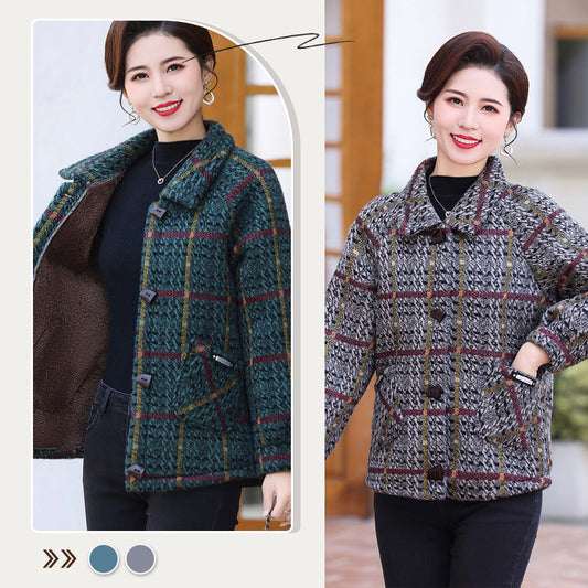 Women's Plaid Winter Coat for Middle-Aged