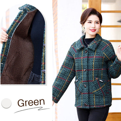 Women's Plaid Winter Coat for Middle-Aged