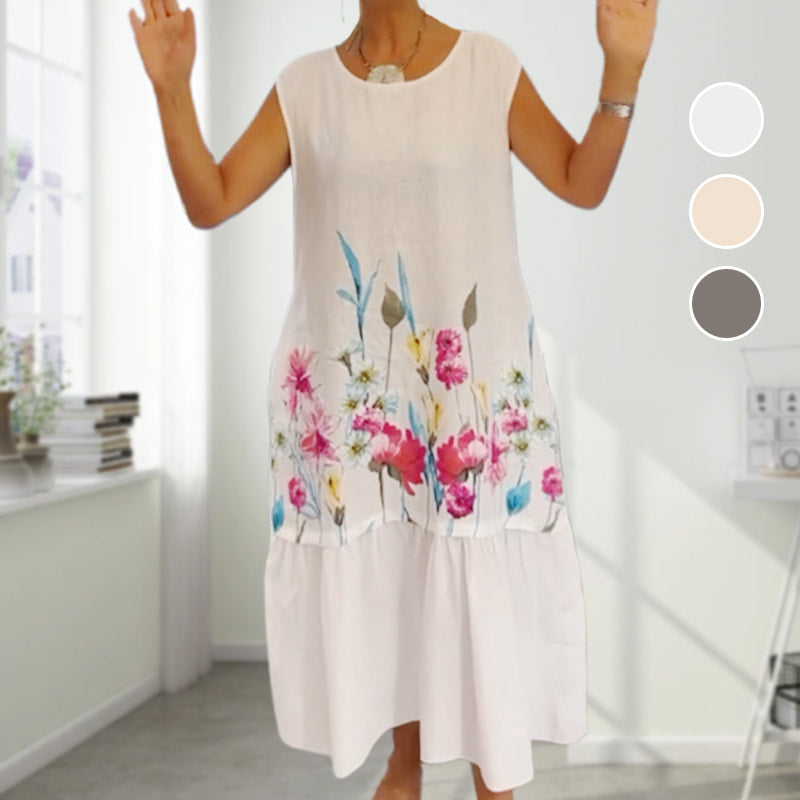 Lockeres, ärmelloses Kleid mit Rundhalsausschnitt und Blumenmuster