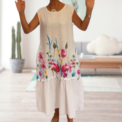 Lockeres, ärmelloses Kleid mit Rundhalsausschnitt und Blumenmuster