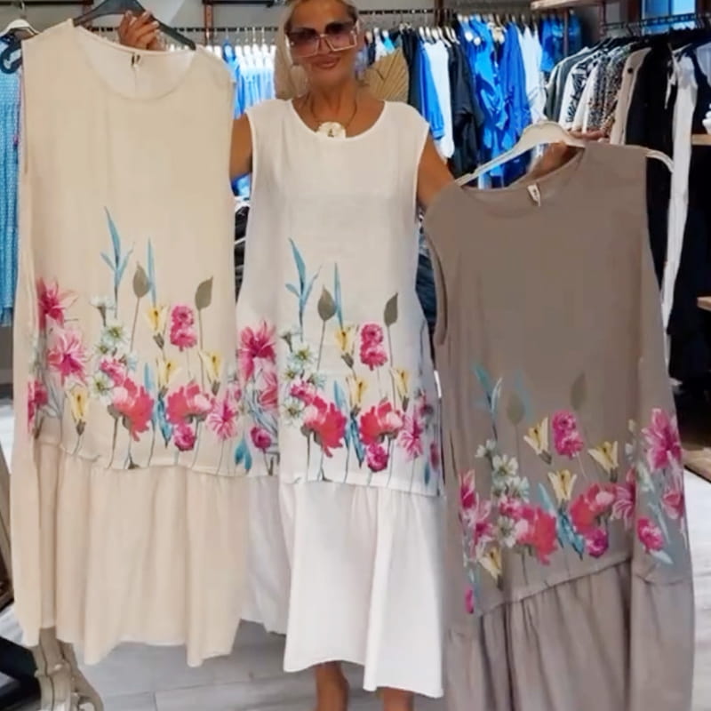 Lockeres, ärmelloses Kleid mit Rundhalsausschnitt und Blumenmuster