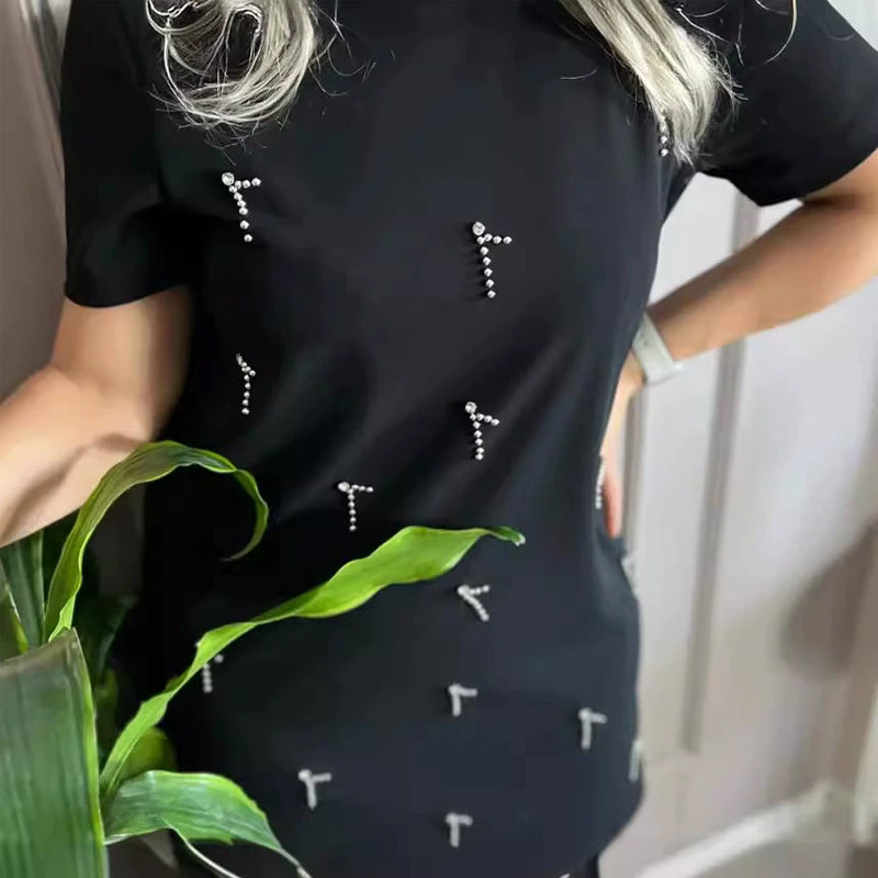 Damen Kleid mit Strassverzierungen und Kurzarm