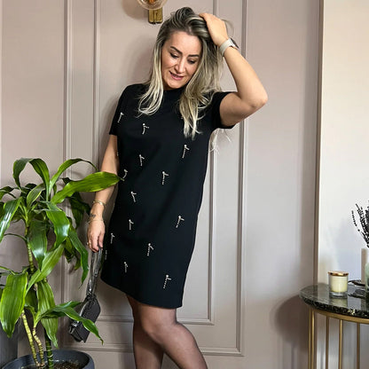 Damen Kleid mit Strassverzierungen und Kurzarm