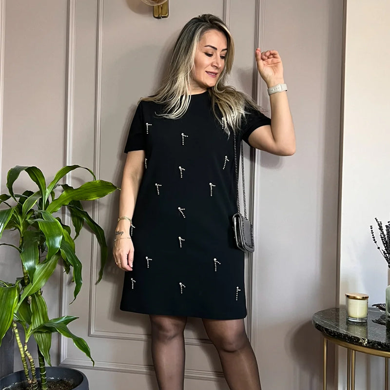 Damen Kleid mit Strassverzierungen und Kurzarm