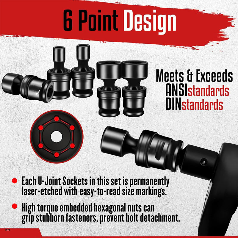 15-teiliges 3/8-Zoll Flach-Stecknuss-Set mit Kardangelenken für Schlagschrauber