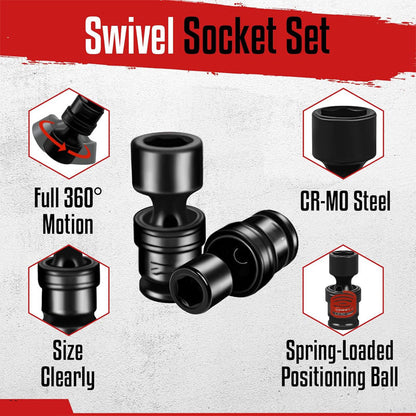 15-teiliges 3/8-Zoll Flach-Stecknuss-Set mit Kardangelenken für Schlagschrauber