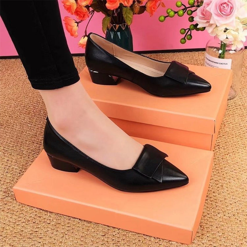 Elegante Pumps mit niedrigem Absatz aus Leder für Damen🌸🌞Weiche Sohle für leichtes Entfernen