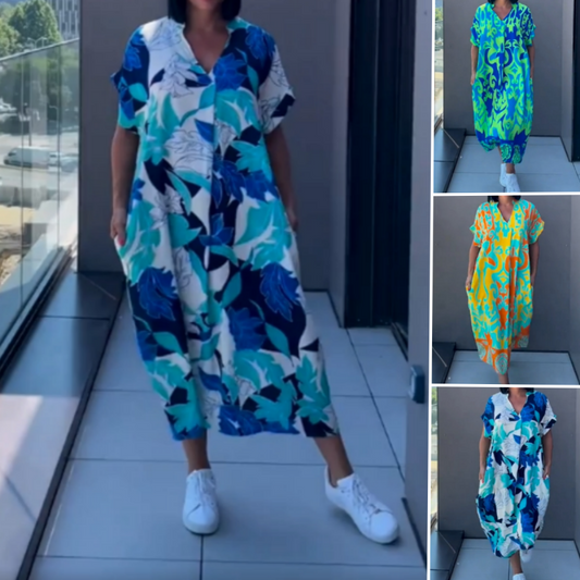 ✨ Bedrucktes Freizeitkleid für Damen mit V-Ausschnitt, elegant (🔥50 % RABATT)